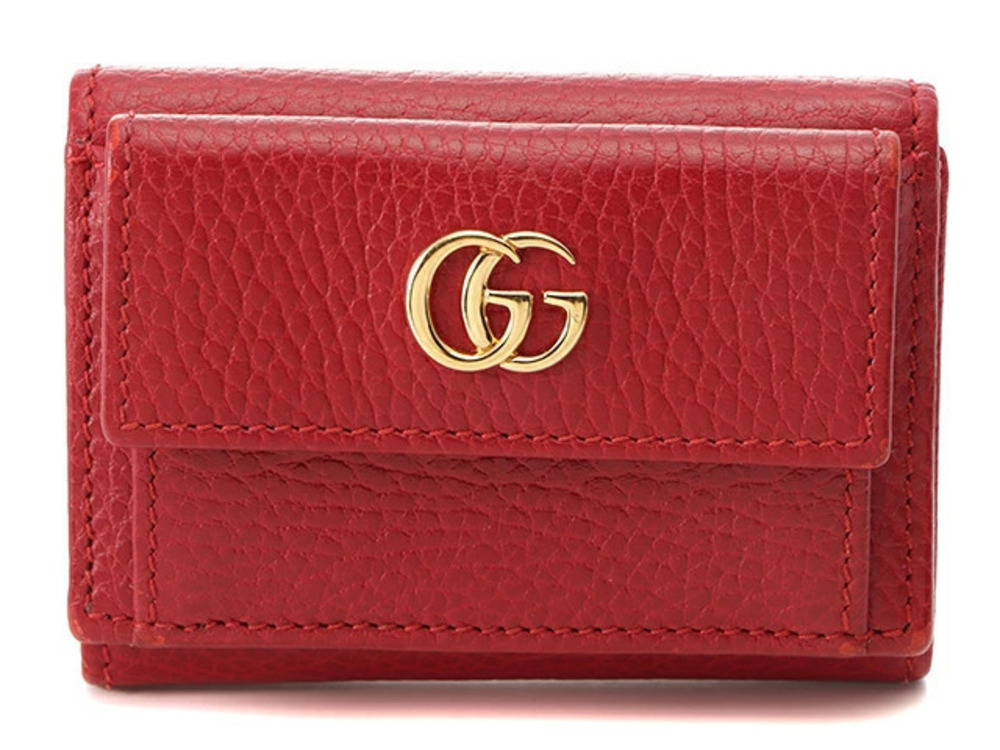 Gucci GG Marmont Tri fold Wallet Calfskin Red